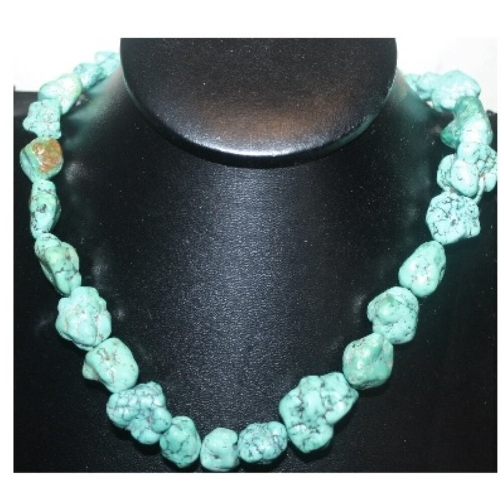 925 Sterling Silver Genuine Rock Turquoise Necklace & Earrings Set Bundle 94Gr - Picture 2 of 6